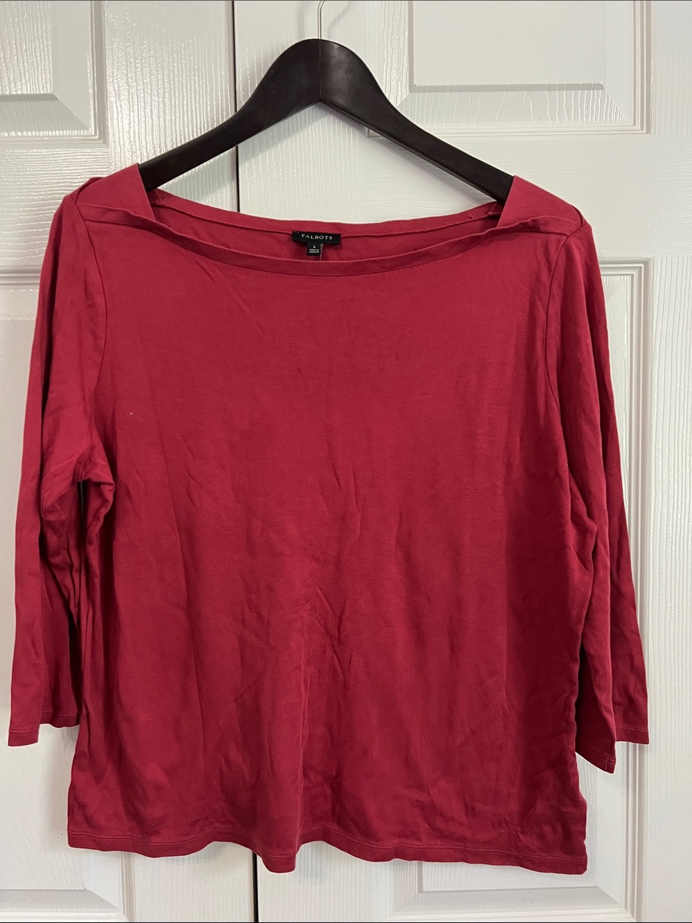 Talbots Dark Rust Red Boatneck 3/4 Sleeve Tee